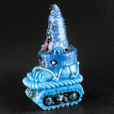 Obake Synth Tank GID Blue w Silver and Black and Red Tongue